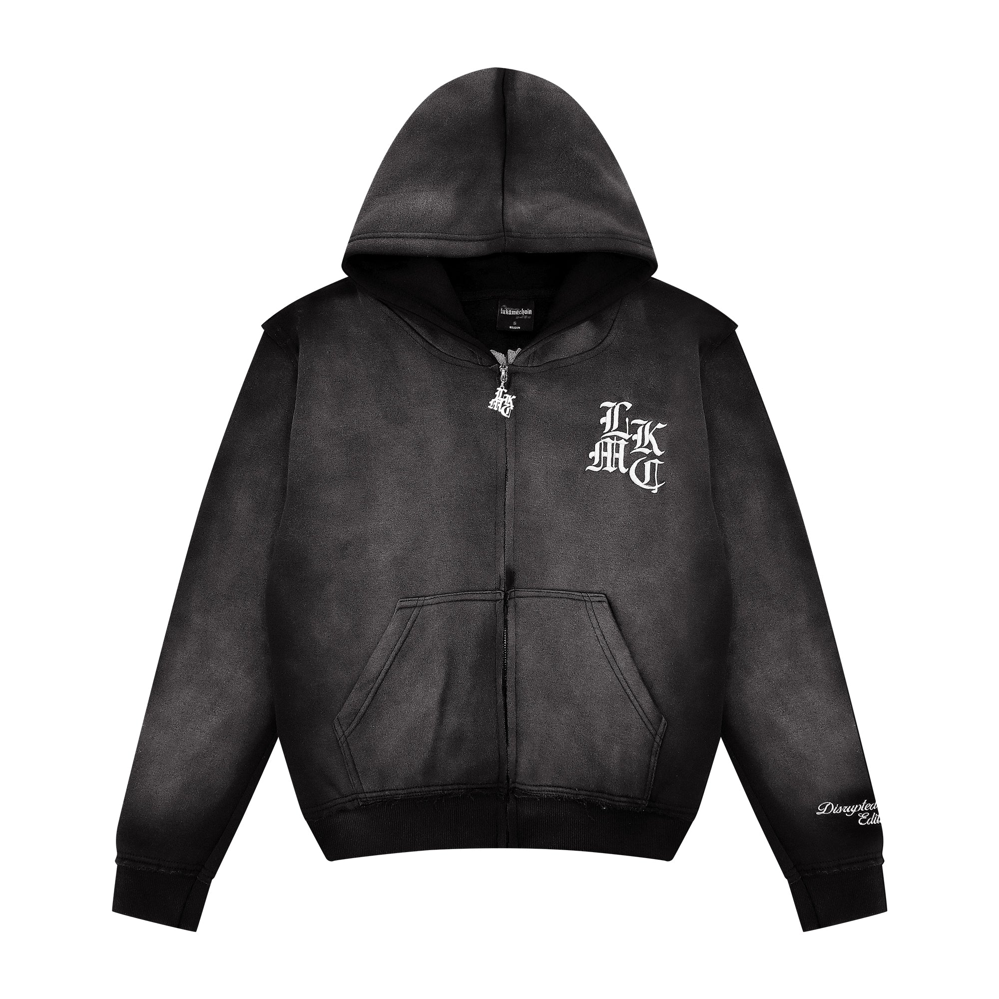 Distressed Zip Hoodie Dark Gray