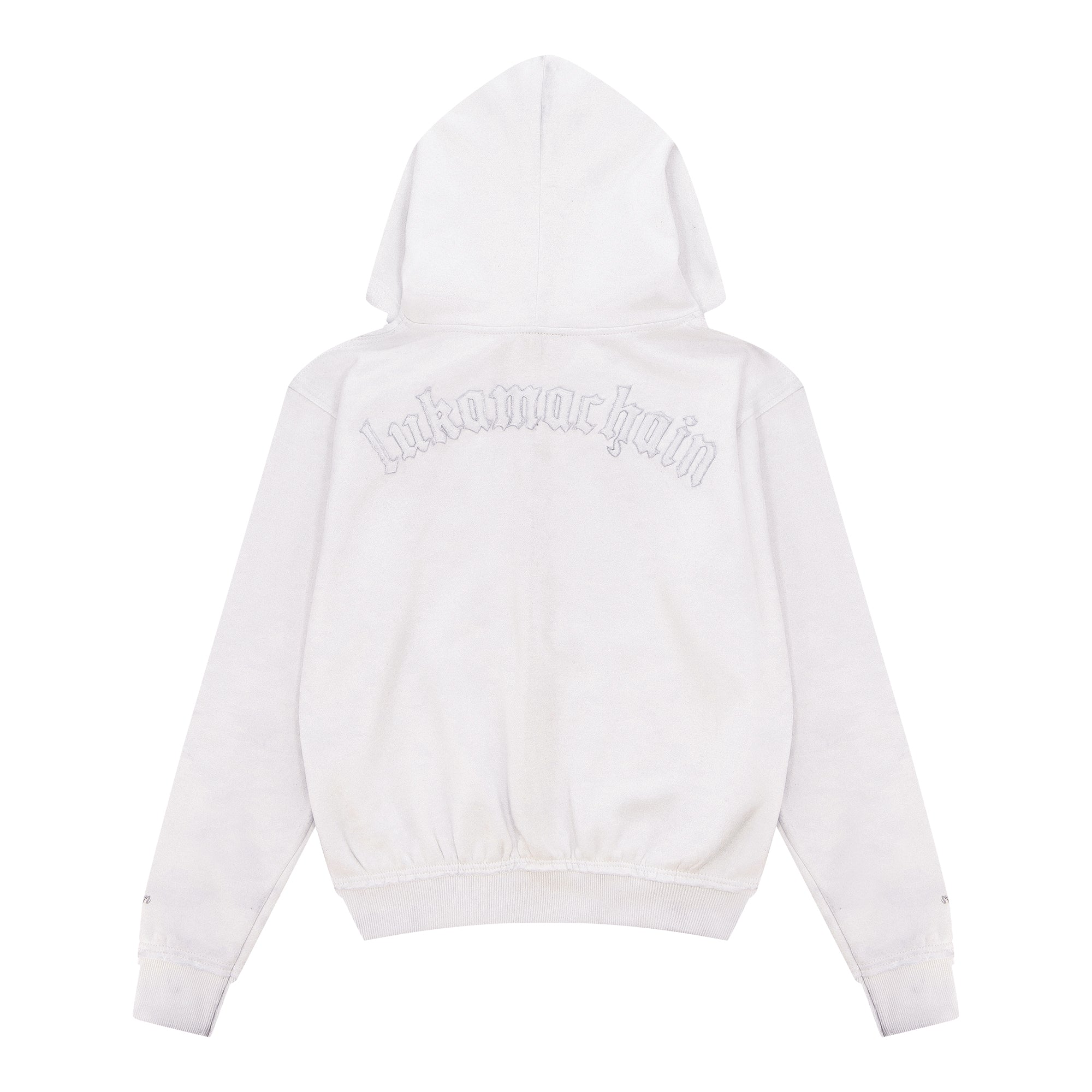 Distressed Zip Hoodie White