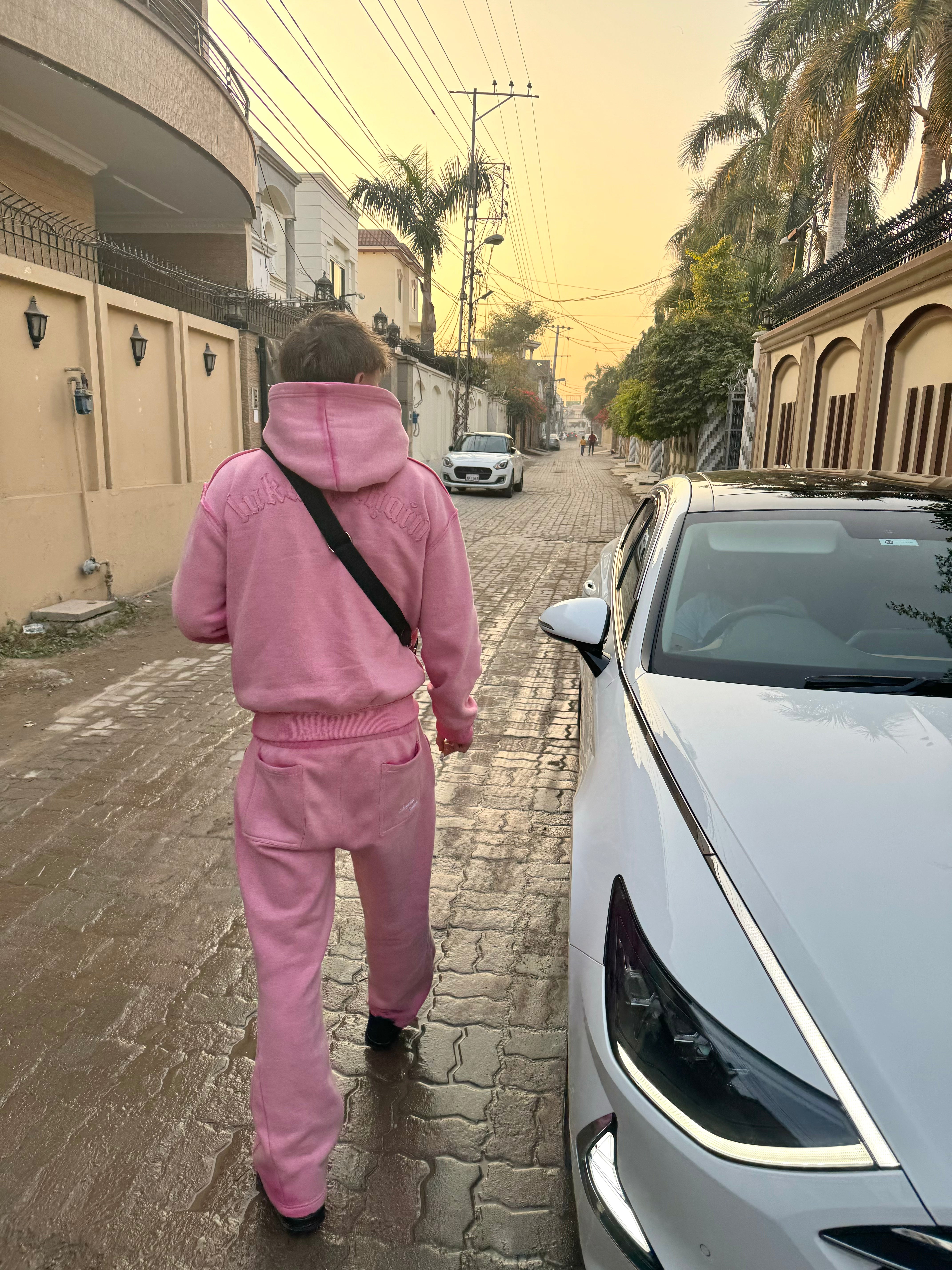 Distressed Zip Hoodie Pink