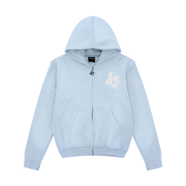 Distressed Zip Hoodie Baby Blue