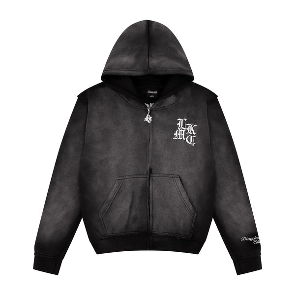 Distressed Zip Hoodie Dark Gray