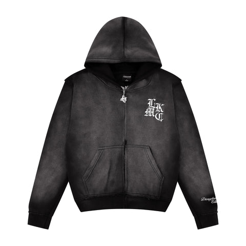 Distressed Zip Hoodie Dark Grey