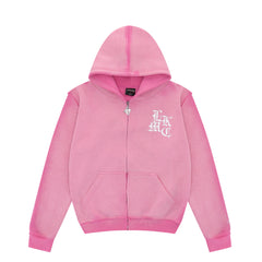 Distressed Zip Hoodie Pink