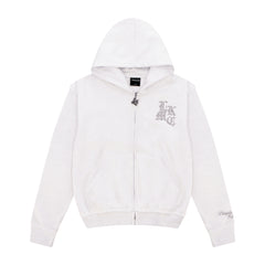 Distressed Zip Hoodie White