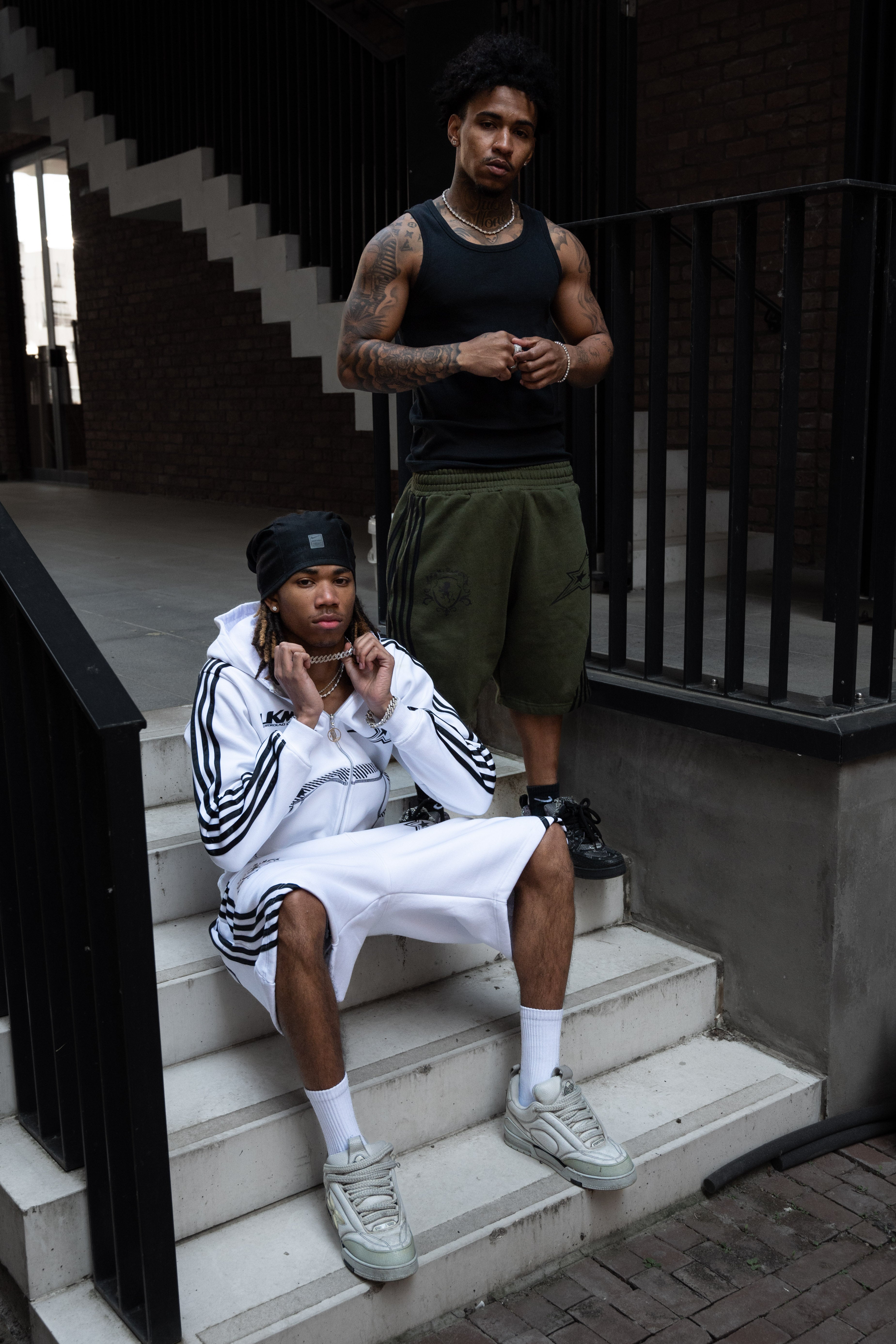 Striped Jort - Army Green