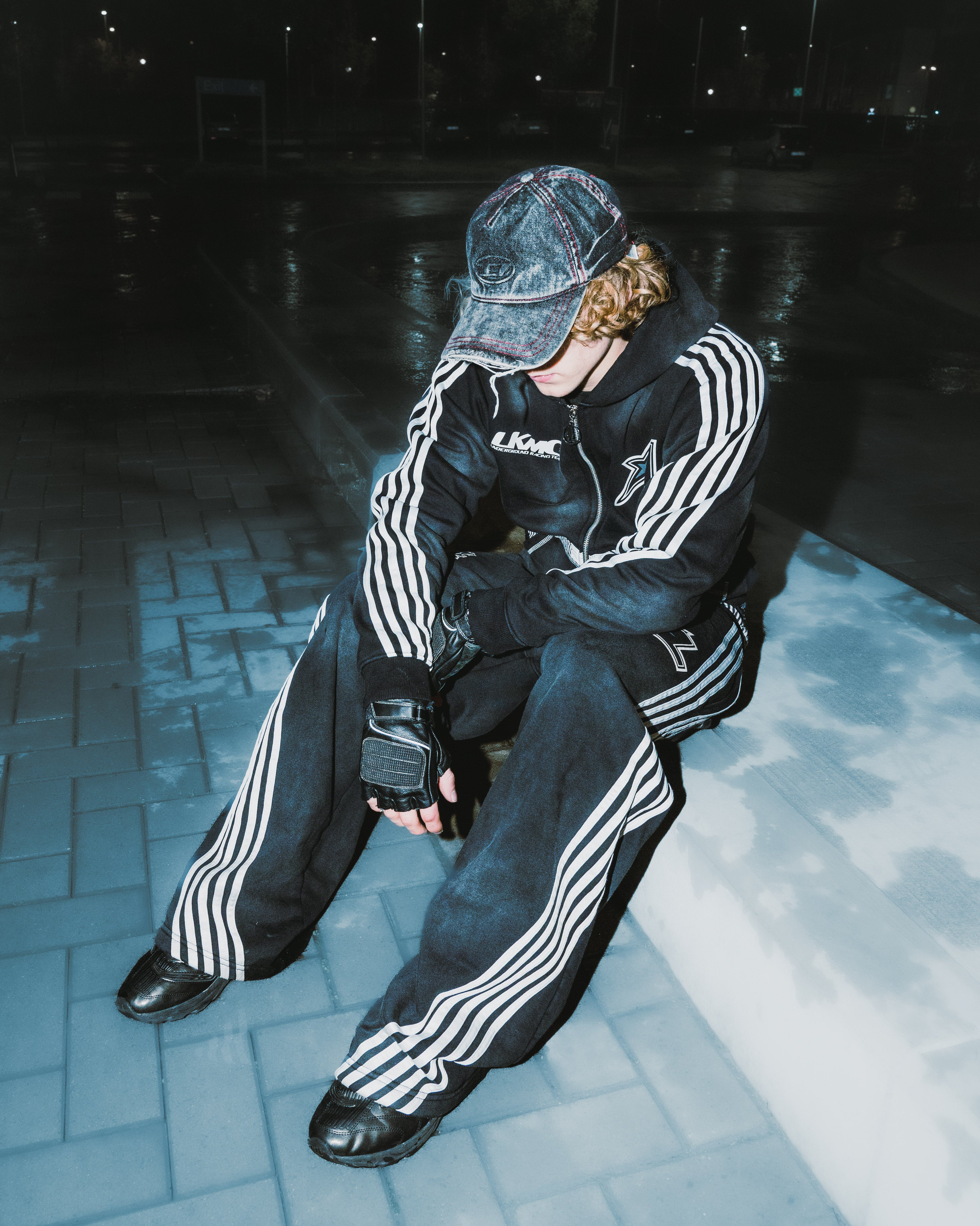 Zip Hoodie Striped - Black