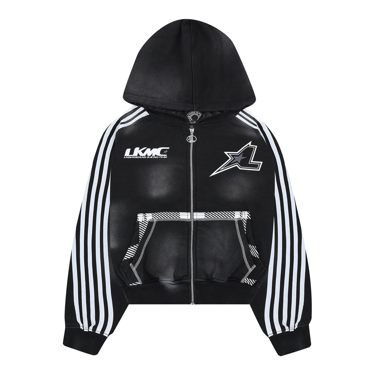 Zip Hoodie Striped - Black