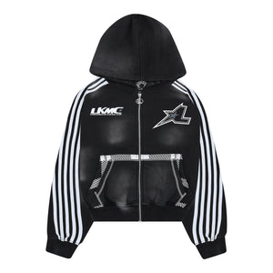 Zip Hoodie Striped - Black