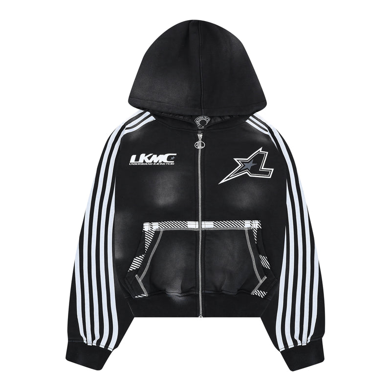 Zip Hoodie Striped - Black