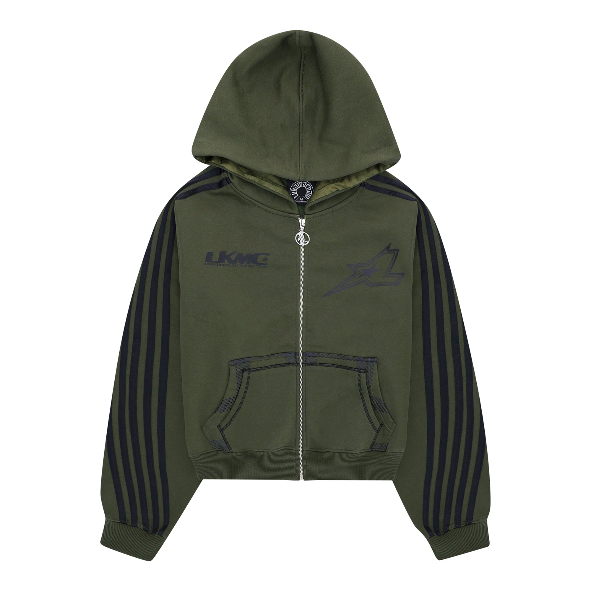 Zip Hoodie Striped - Army Green