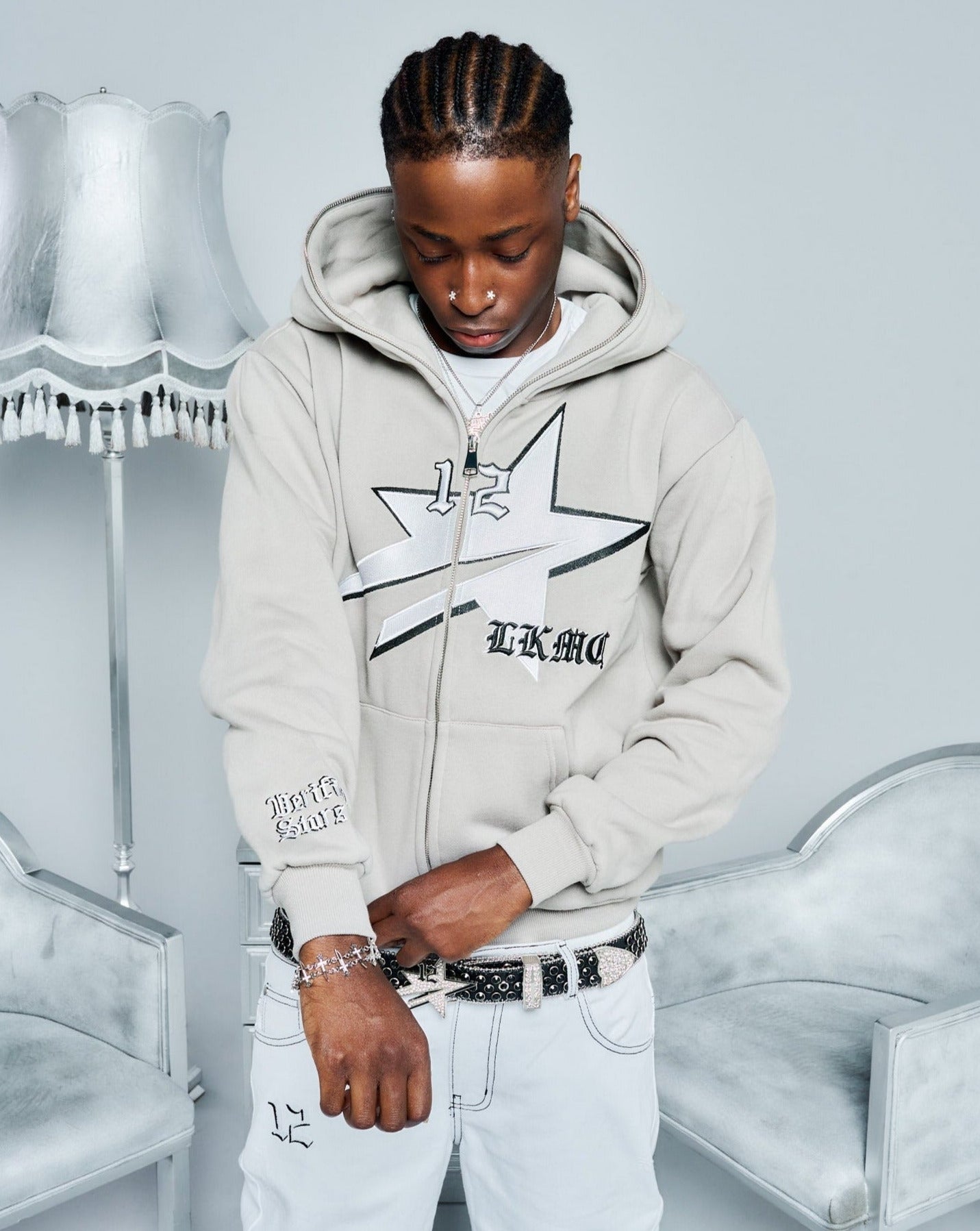 Falling StarBoy Full Zip Grey 𝖓𝖊𝖜! - lukamachain